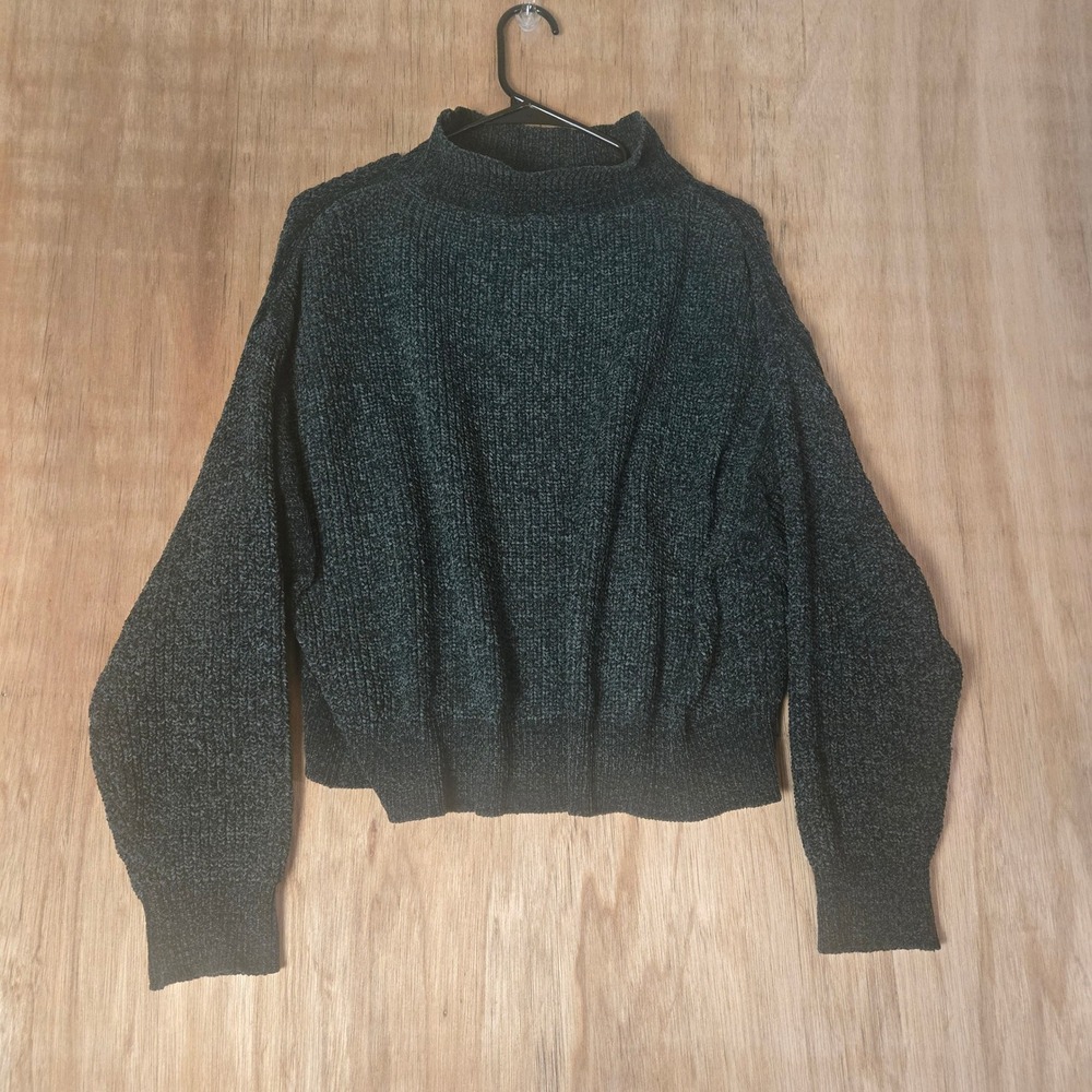Jon & Anna Contemporary Chenille Mock Neck Sweater Green Marled Knit Medium